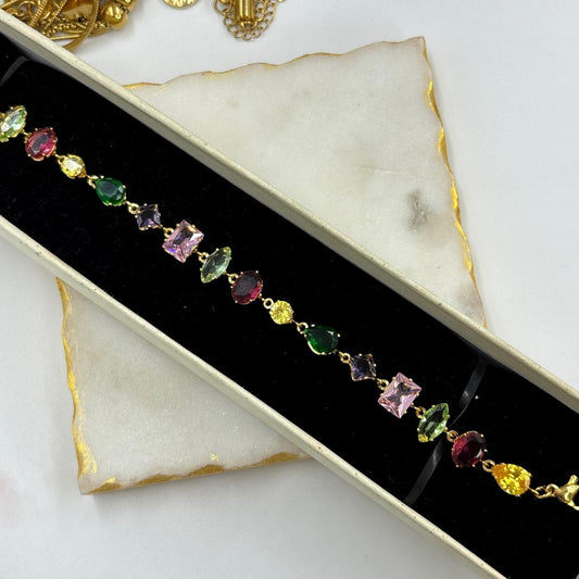 Crystal Bejewelled Chain Bracelet (Multi Colored)