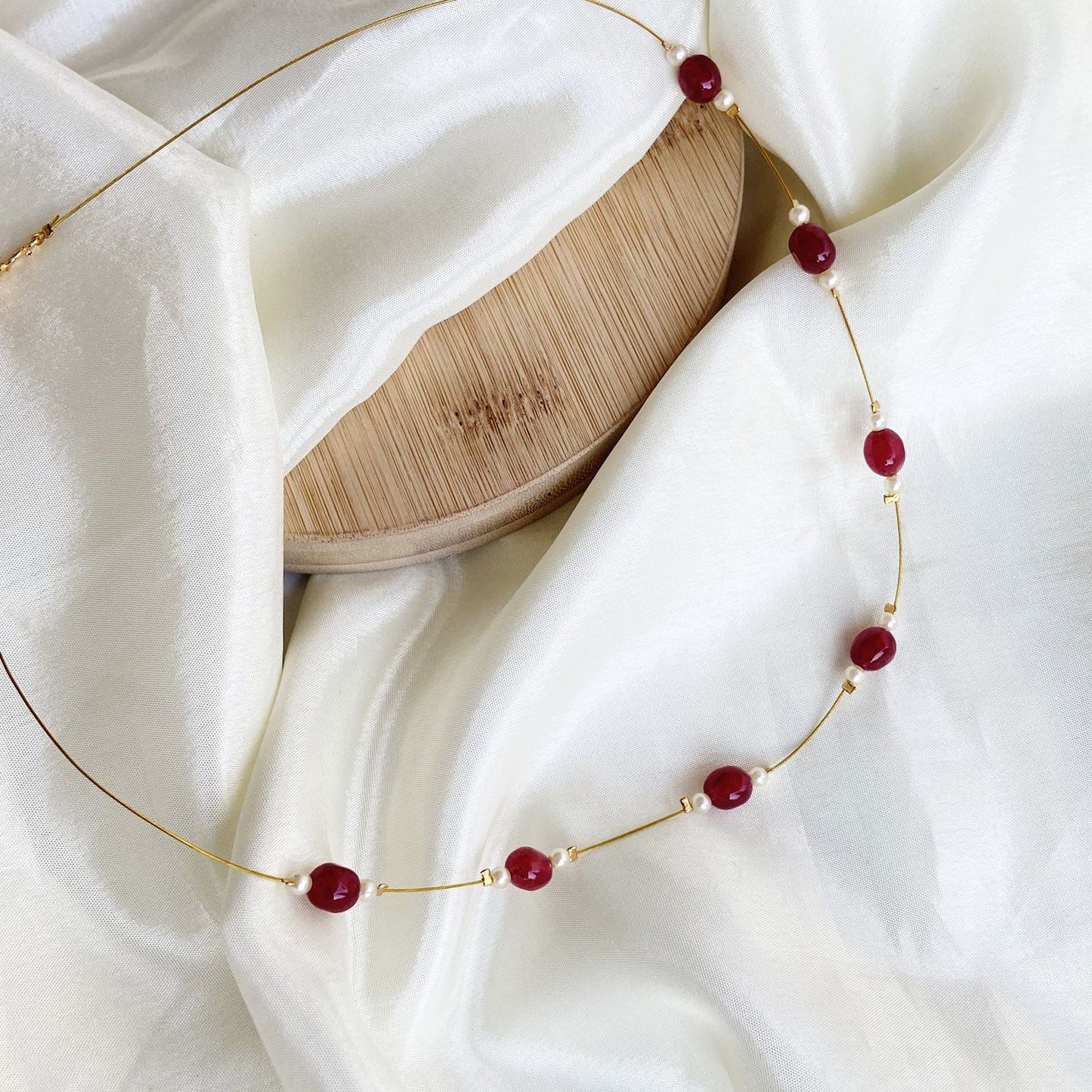 Invisible Chain Ruby Beads Necklace