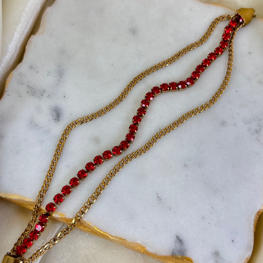 Red Tennis 3 Layered Chain Bracelet