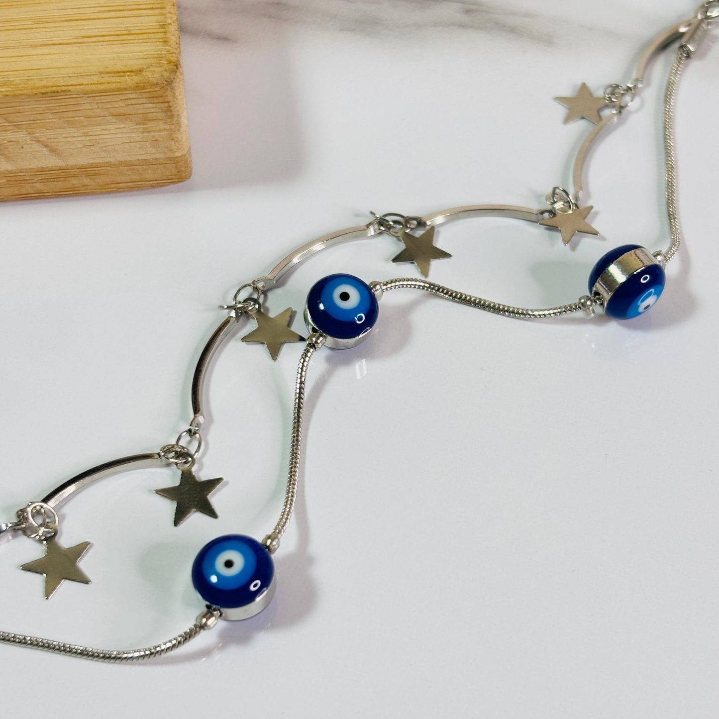 Evil Eye Star Layered  Bracelet (Silver)