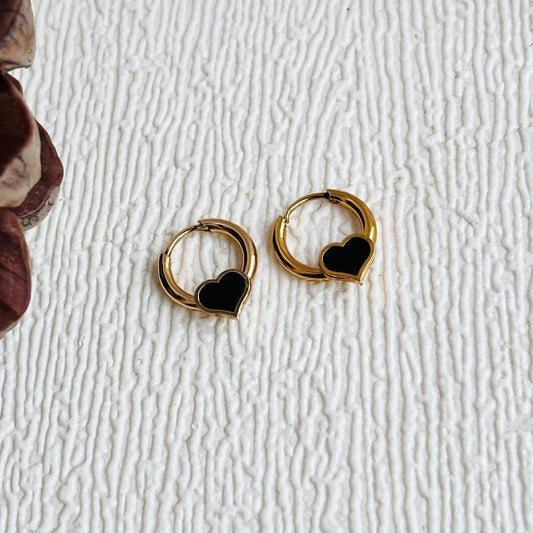 Black Heart Mini Hoops