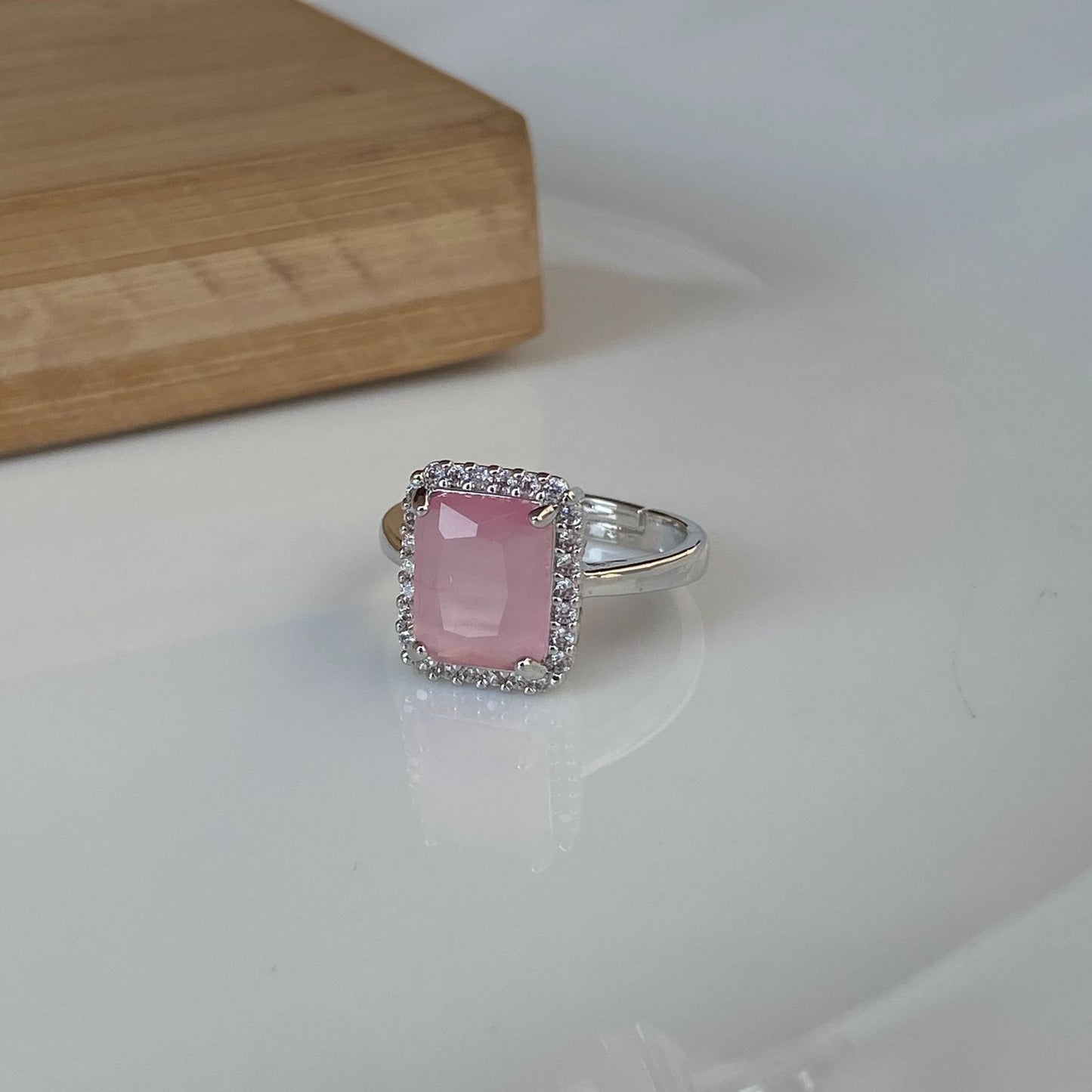 Studded Pink Solitaire Ring