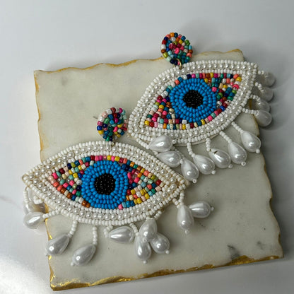 White Evil Eye Earrings