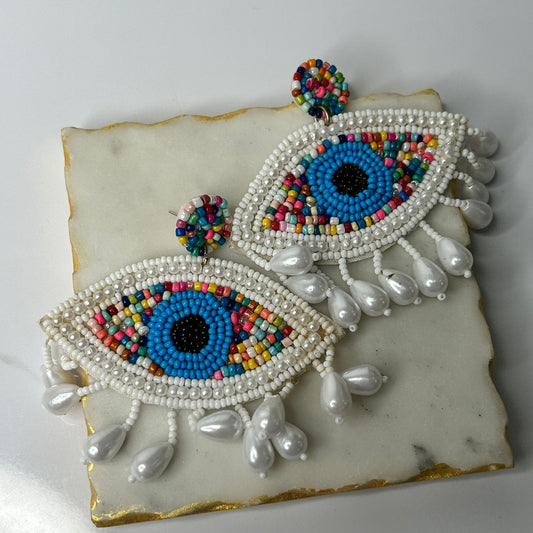 White Evil Eye Earrings
