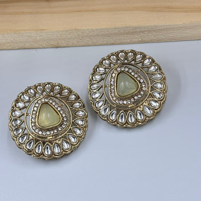 Khushi Kundan Stud Earrings ( Pista )