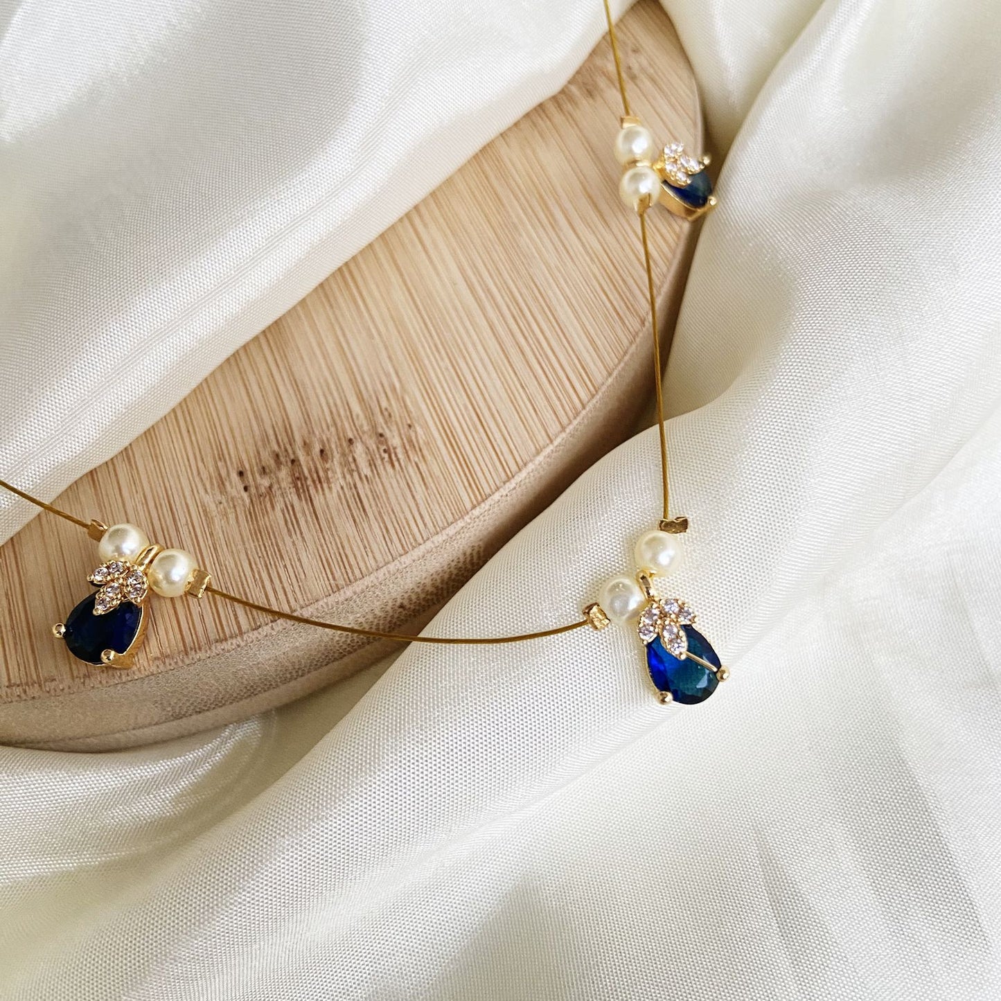 Blue Topaz Abha Invisible Chain Choker Necklace