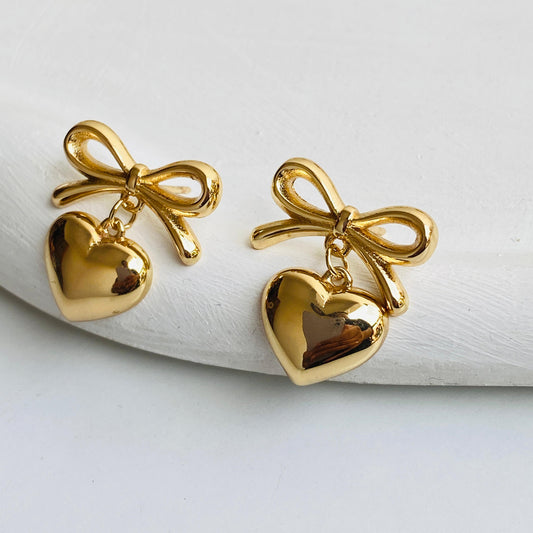 Bow Heart Drop Earrings