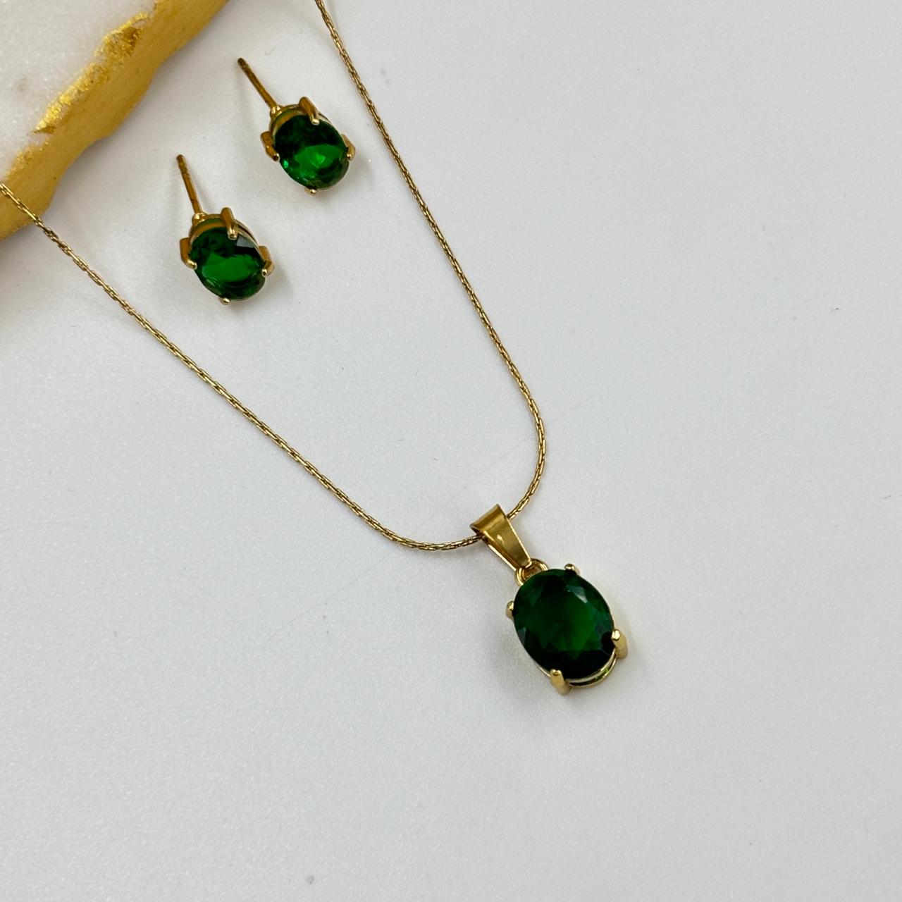 Mystic Solitaire Jewellery Set ( Emerald )