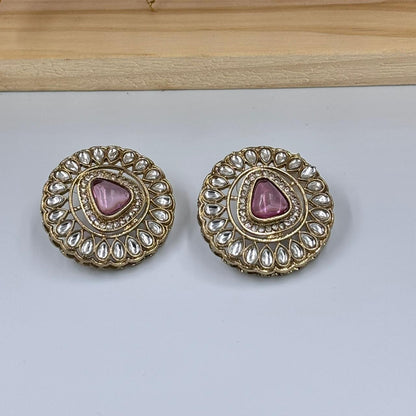 Khushi Kundan Stud Earrings (Pink )