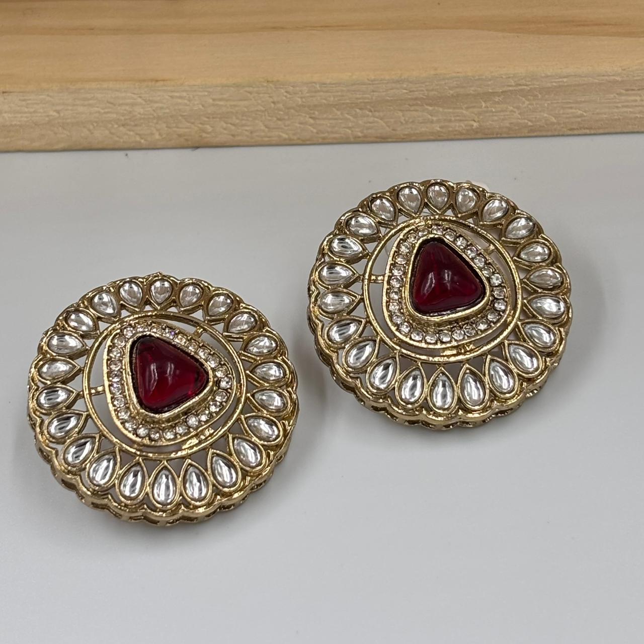 Khushi Kundan Stud Earrings (Ruby )