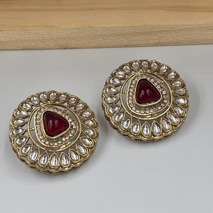 Khushi Kundan Stud Earrings (Ruby )