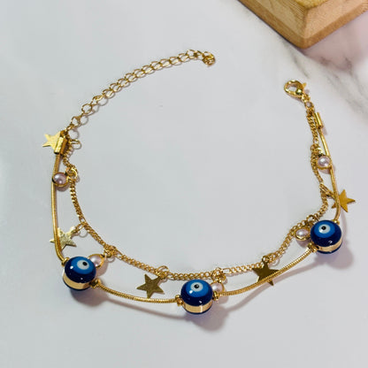 Evil Eye Pearl Drop Star Bracelet