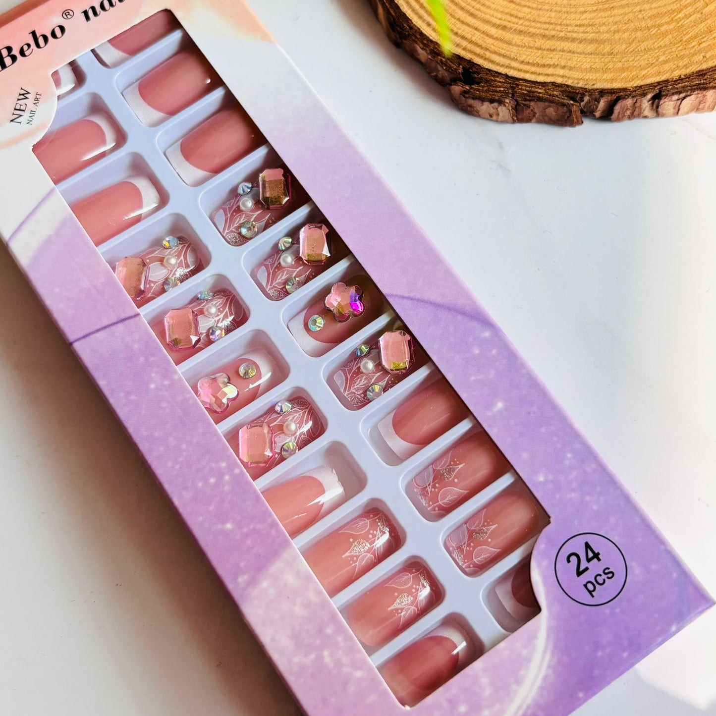 047 Embellished Gel Stick On Nails (Pack of24)