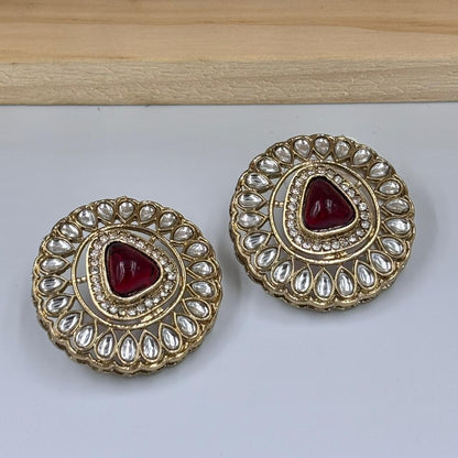 Khushi Kundan Stud Earrings (Ruby )