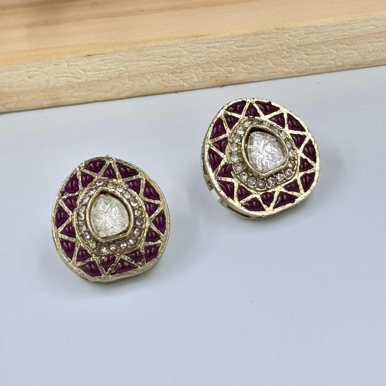 Keerat Moisanite Stud Earrings ( Maroon)