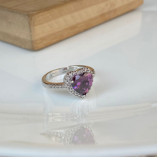 Lavender Heart Solitaire Ring