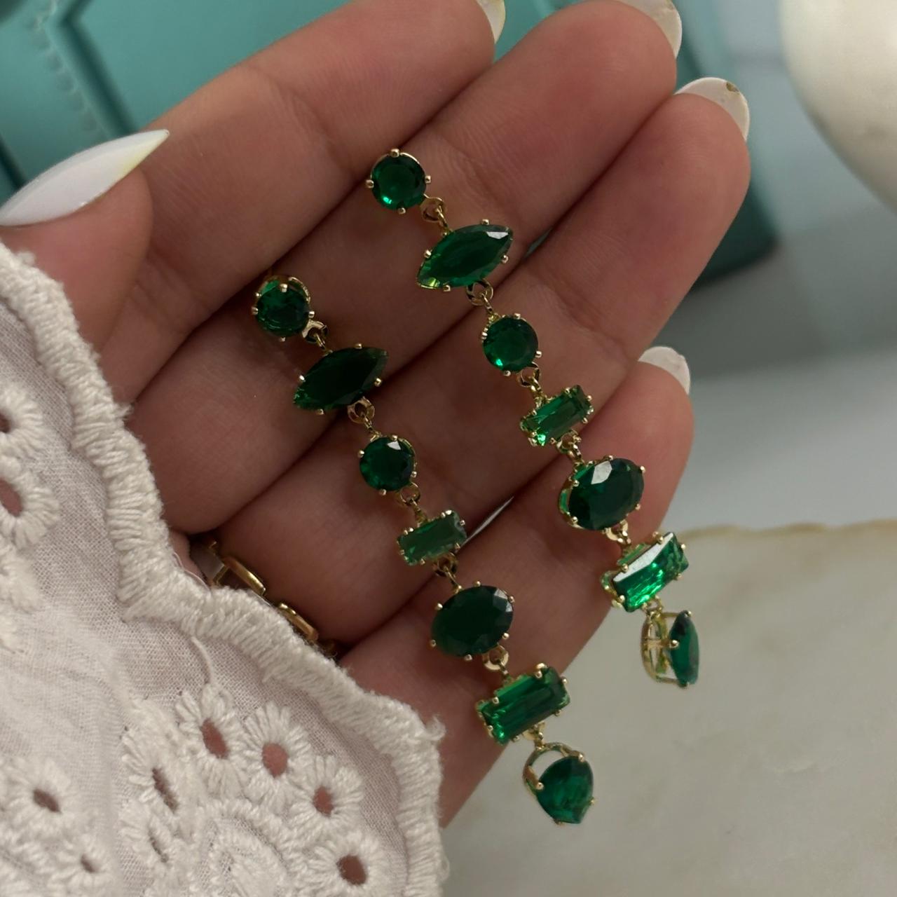 Emerald Crystal Bejewelled Earrings