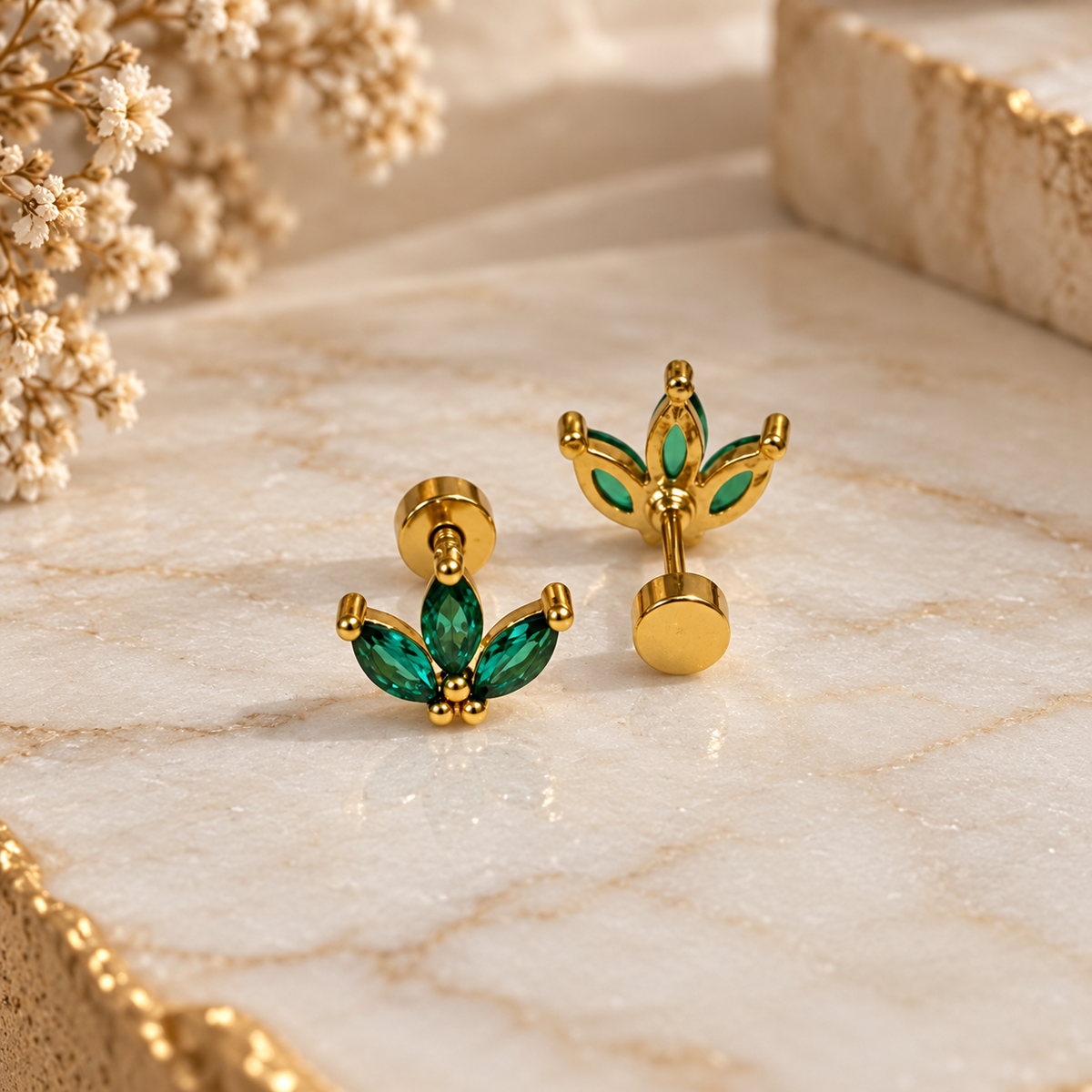 Emerald Leaf Flatback Studs