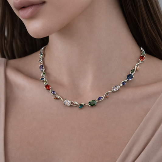 Multi Color Cinderella Necklace (Silver)