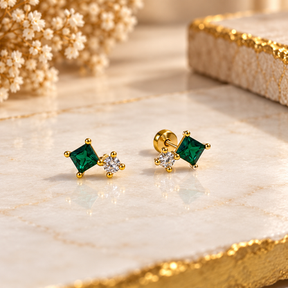 Quadra Emerald Flatback Studs