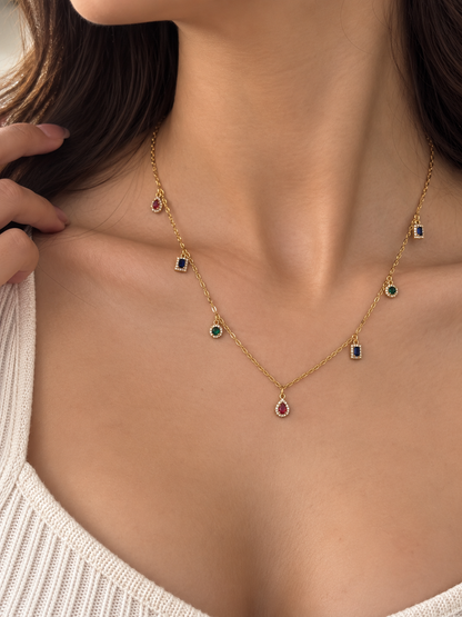 Multi Gem Demi-Fine Necklace (Gold)