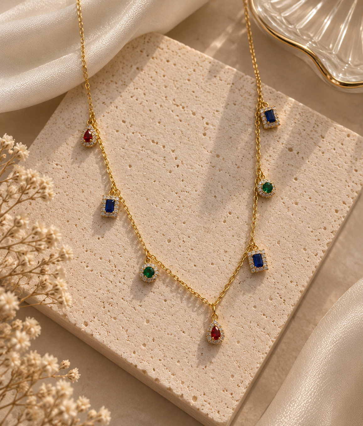 Multi Gem Demi-Fine Necklace (Gold)