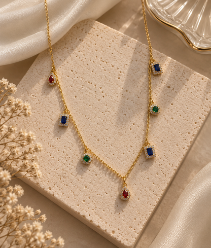 Multi Gem Demi-Fine Necklace (Gold)