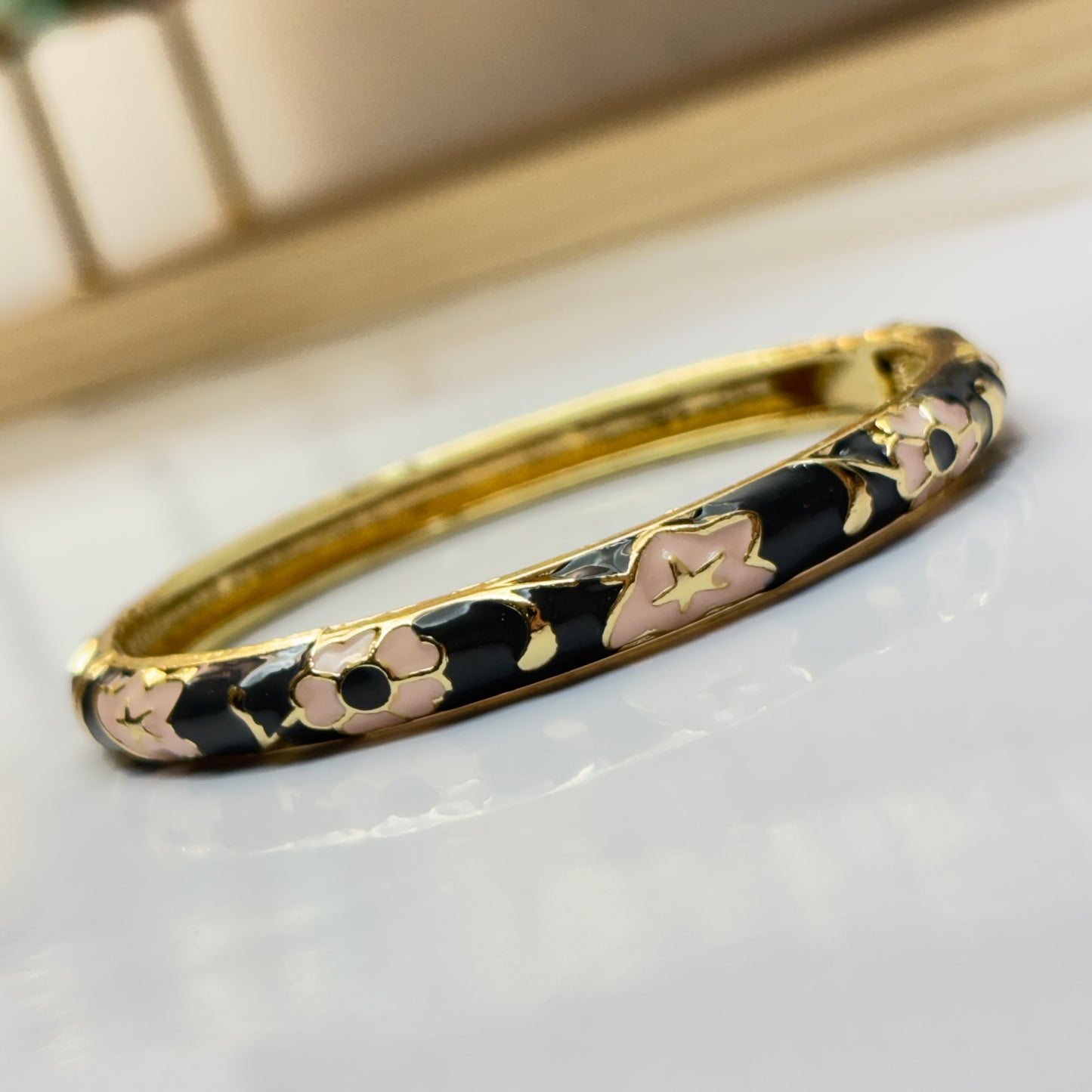 feminine Black Enamel Bangle
