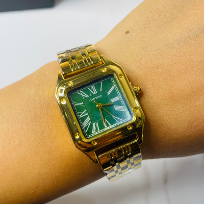 Vintage Cartier Watch (Gold Green Dial)