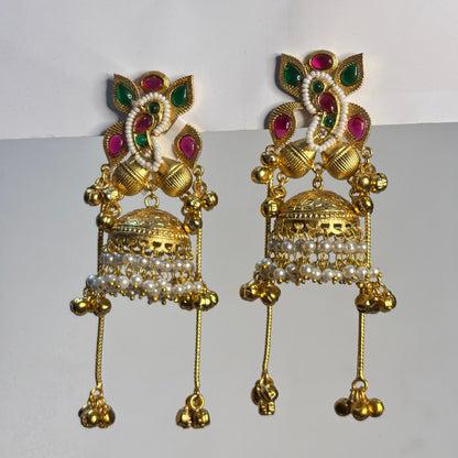 Pachi Kundan Earrings (Red Green)