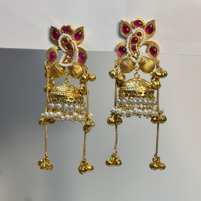 Pachi Kundan Earrings (Red)