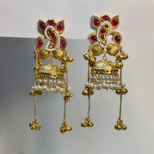 Pachi Kundan Earrings (Red)