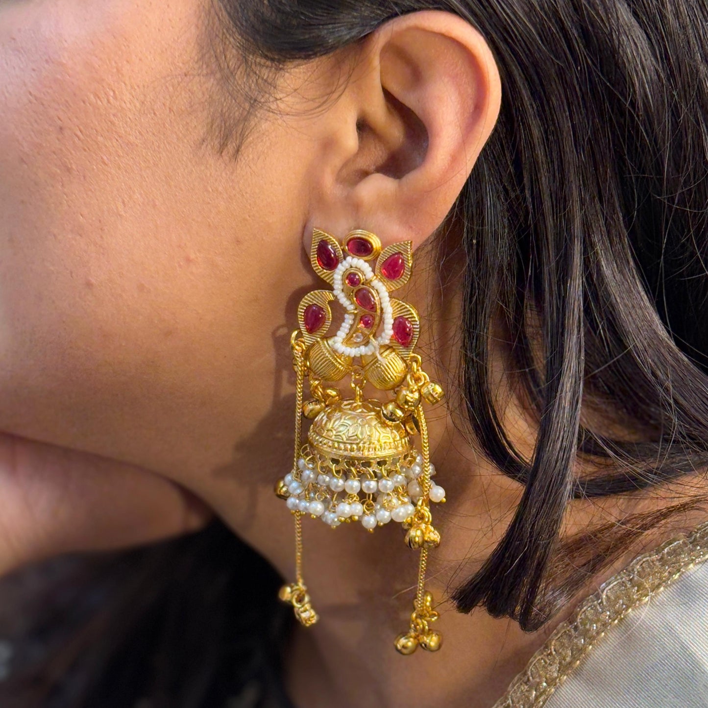 Pachi Kundan Earrings (Red)