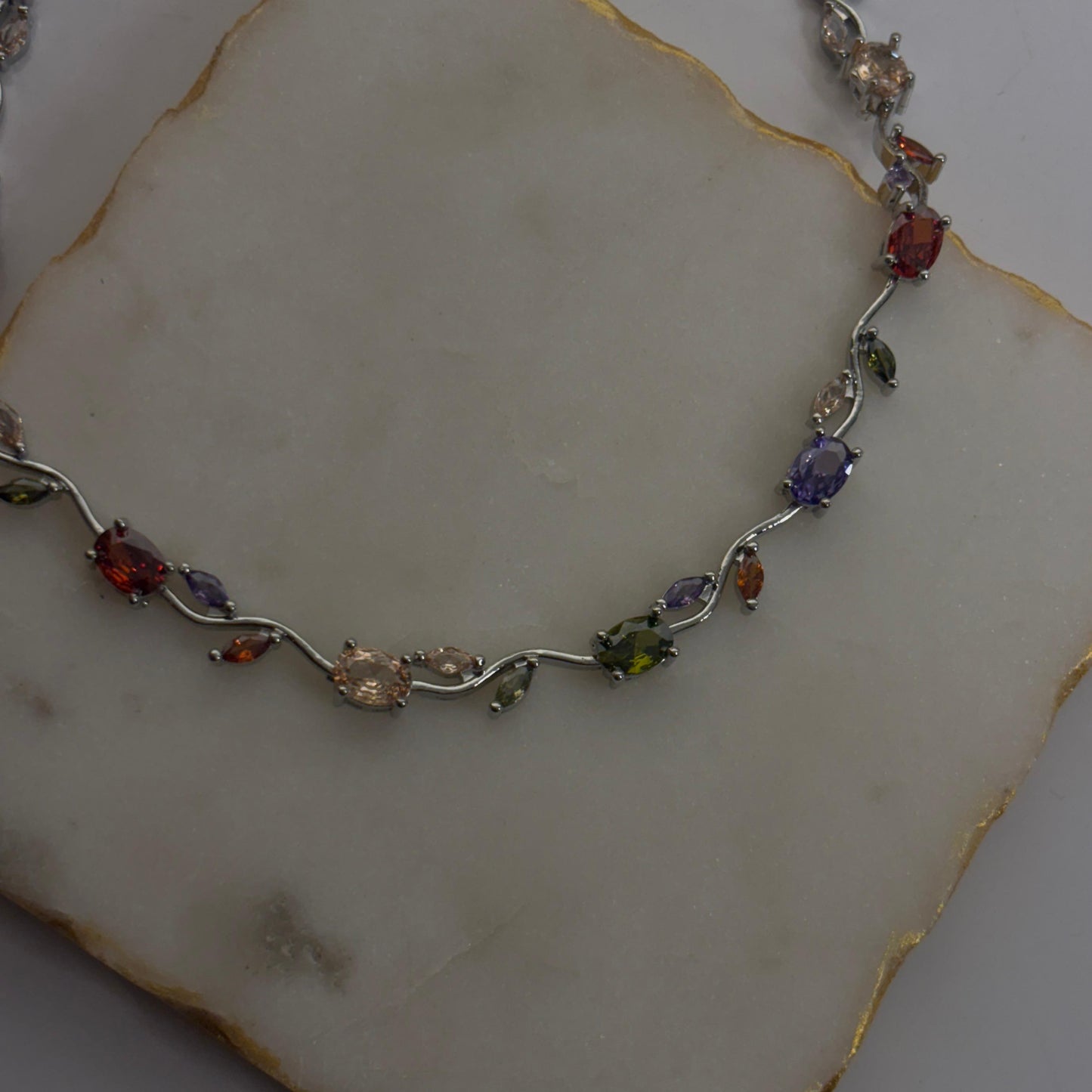 Multi Color Cinderella Necklace (Silver)