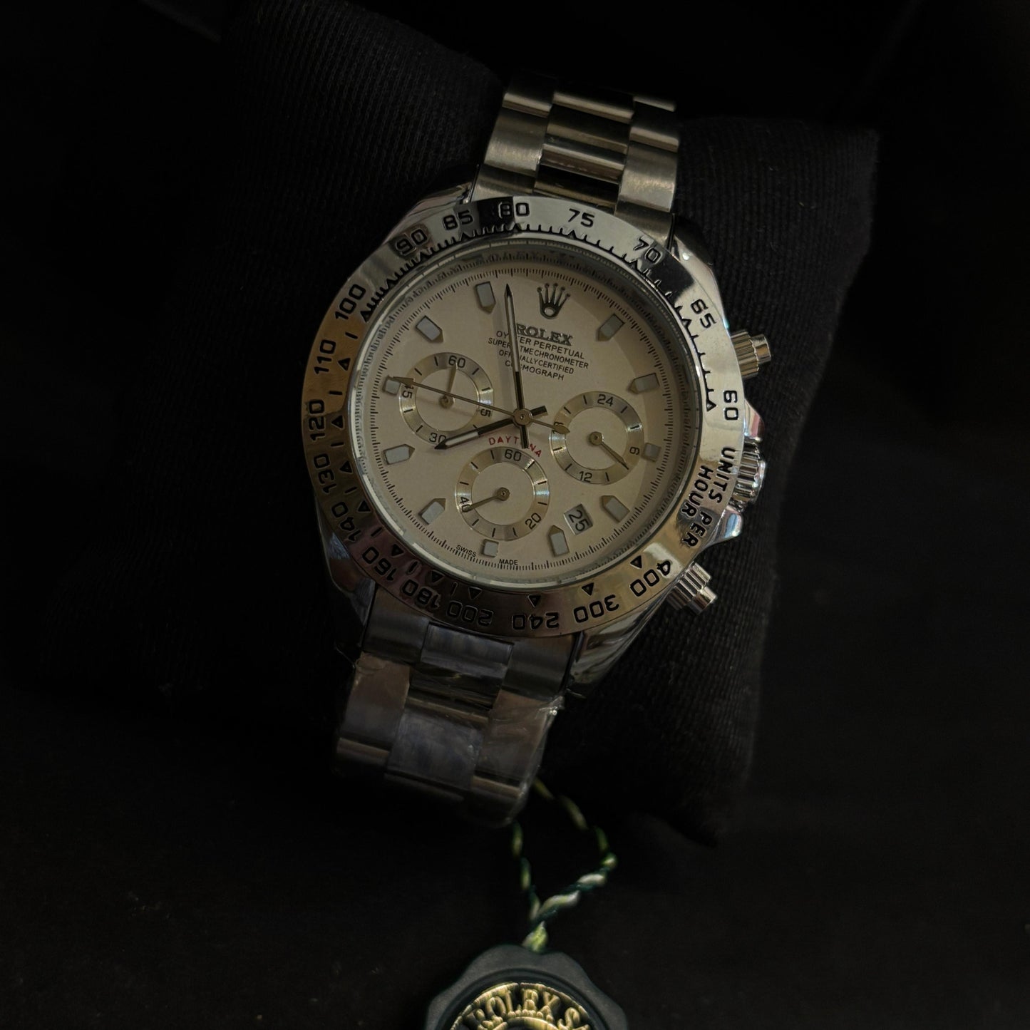 Ro-lex Silver Chronograph Watch