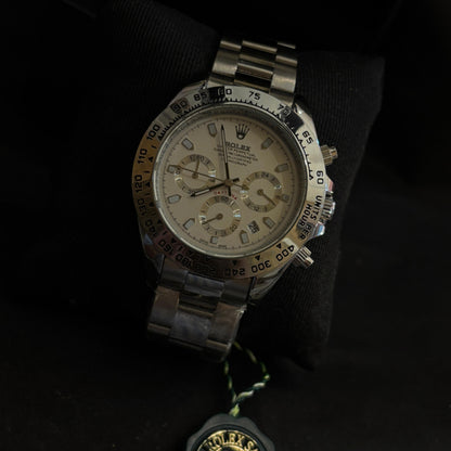Ro-lex Silver Chronograph Watch
