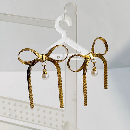 Pearl Drop Bow Earrings