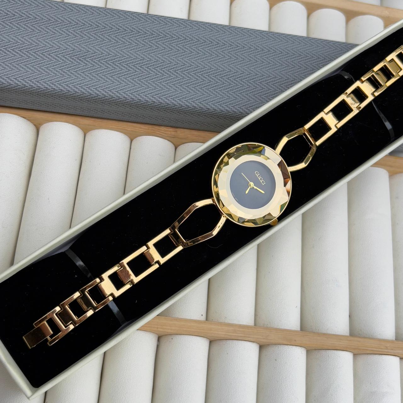 Gucci Crystal Gold Black Watch