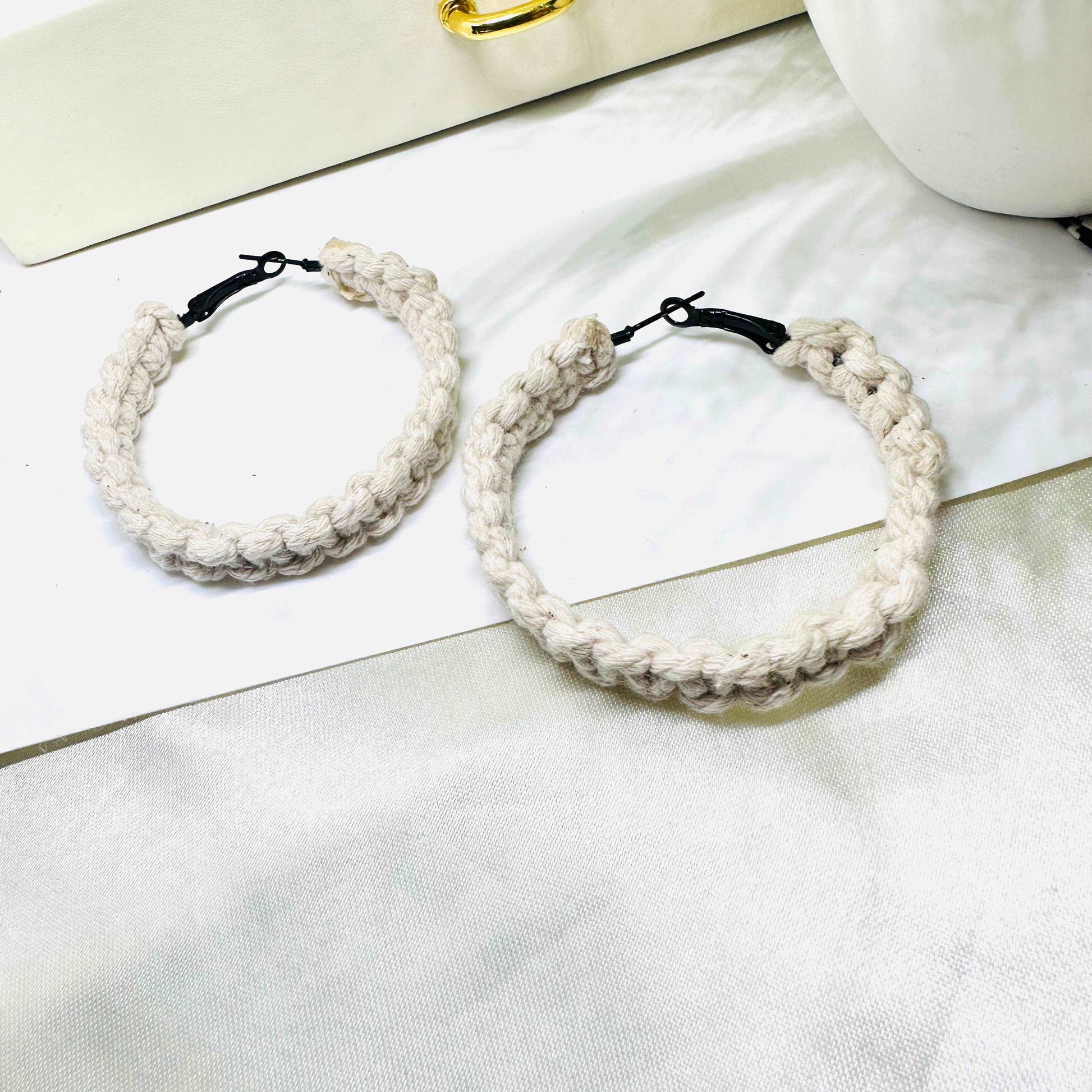 Beige Macrame Hoops