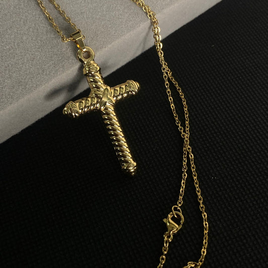 Reversible Gold Cross Pendant Chain