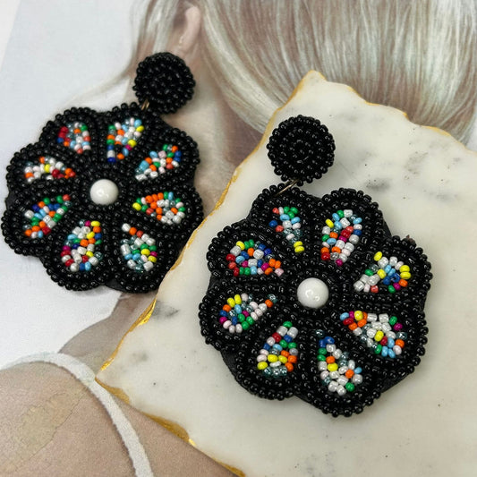 Black beads Flower Earrings