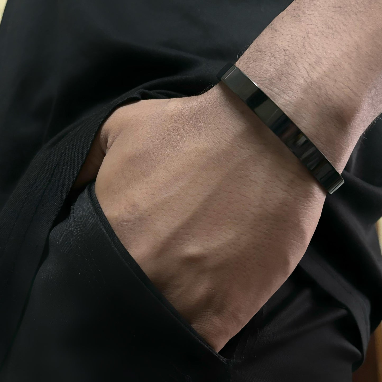 Plain Black Men's Cuff Bracelet