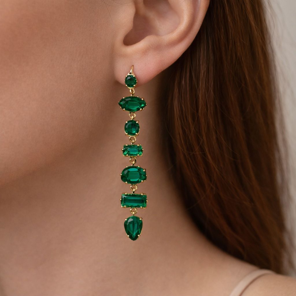 Emerald Crystal Bejewelled Earrings