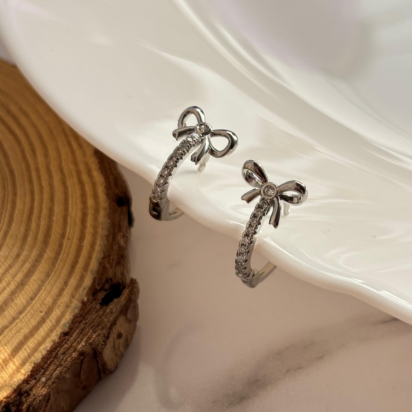 Mini Bow Silver Hoops