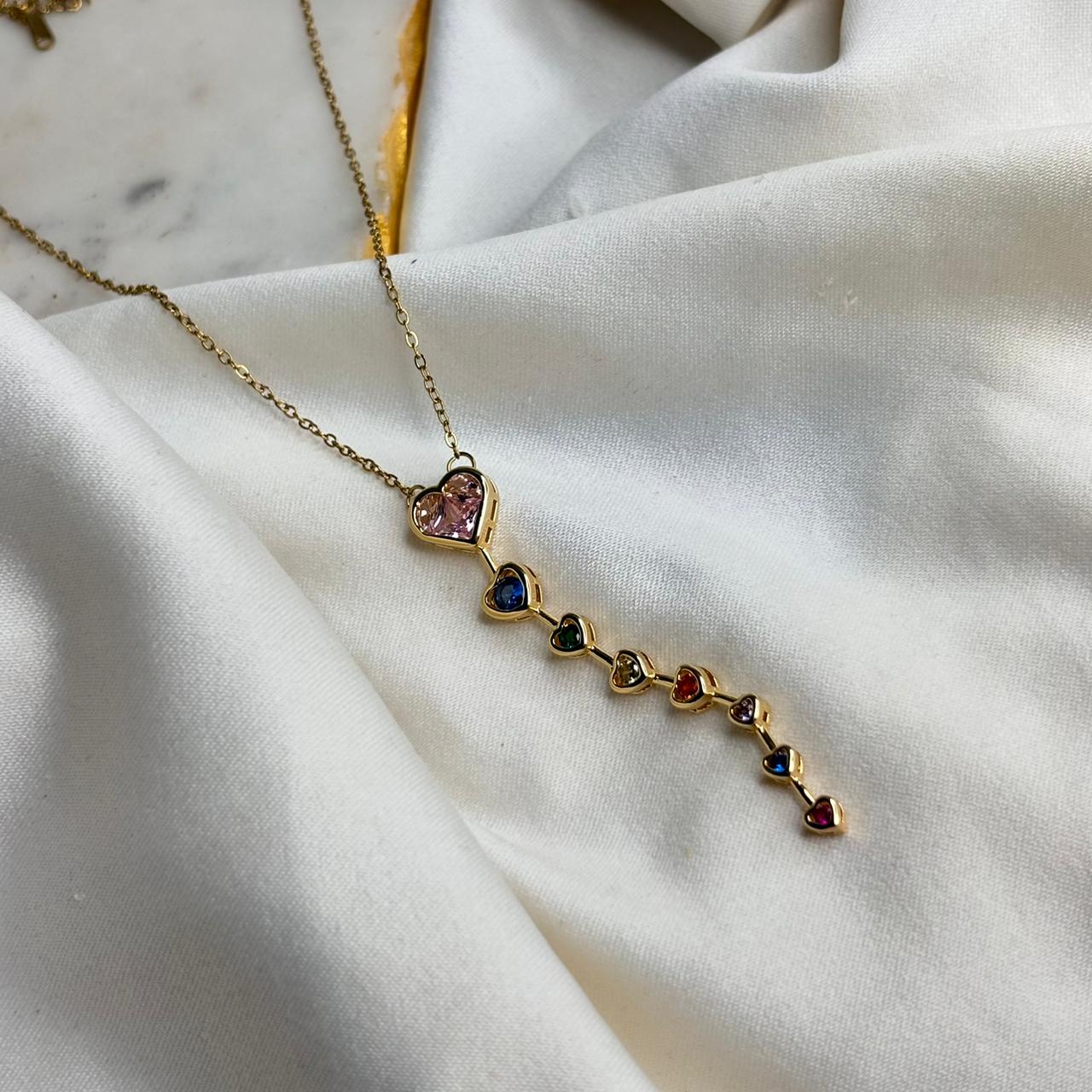 Bejewelled Heart Necklace 02 (White- Multi Color)