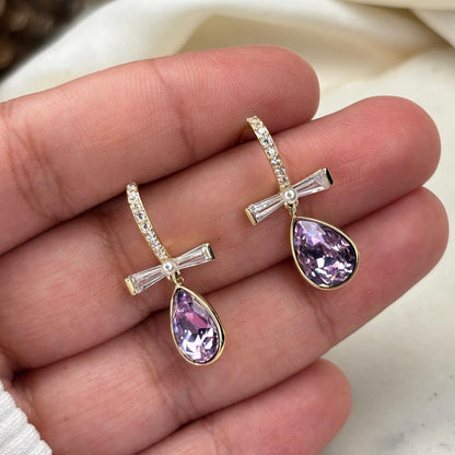 Lavender Bow Drop Earrings