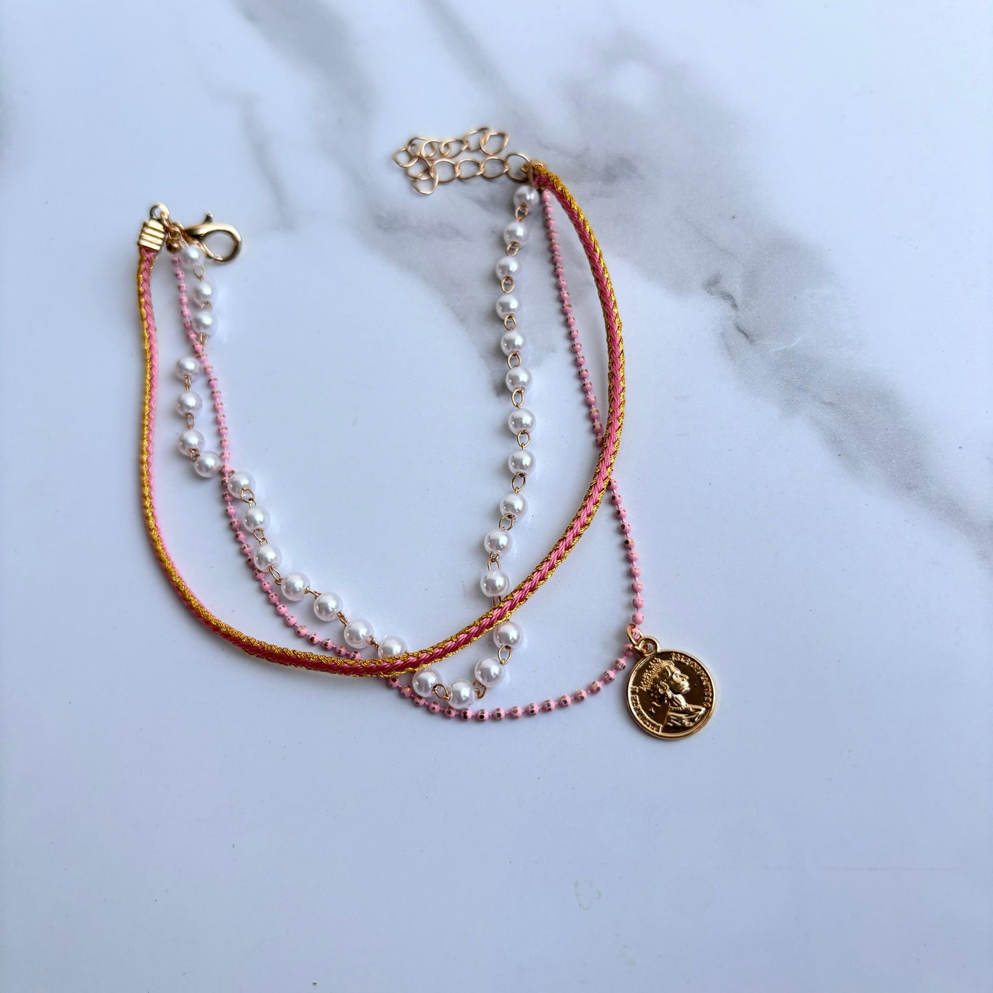 Pink Boho Layered Anklet