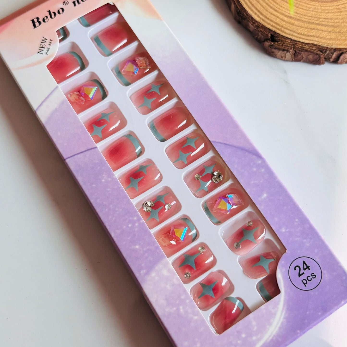 046 Embellished Gel Stick On Nails (Pack of24)