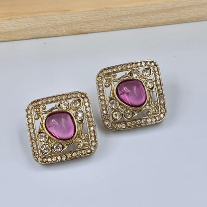 Disha Square Stud Earrings (Pink)