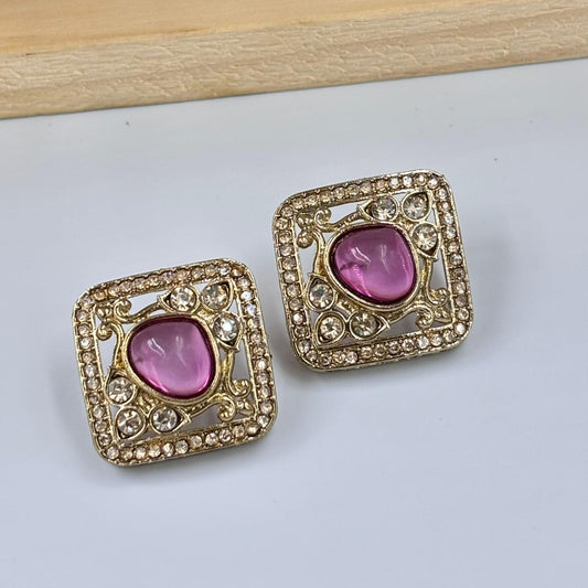 Disha Square Stud Earrings (Pink)